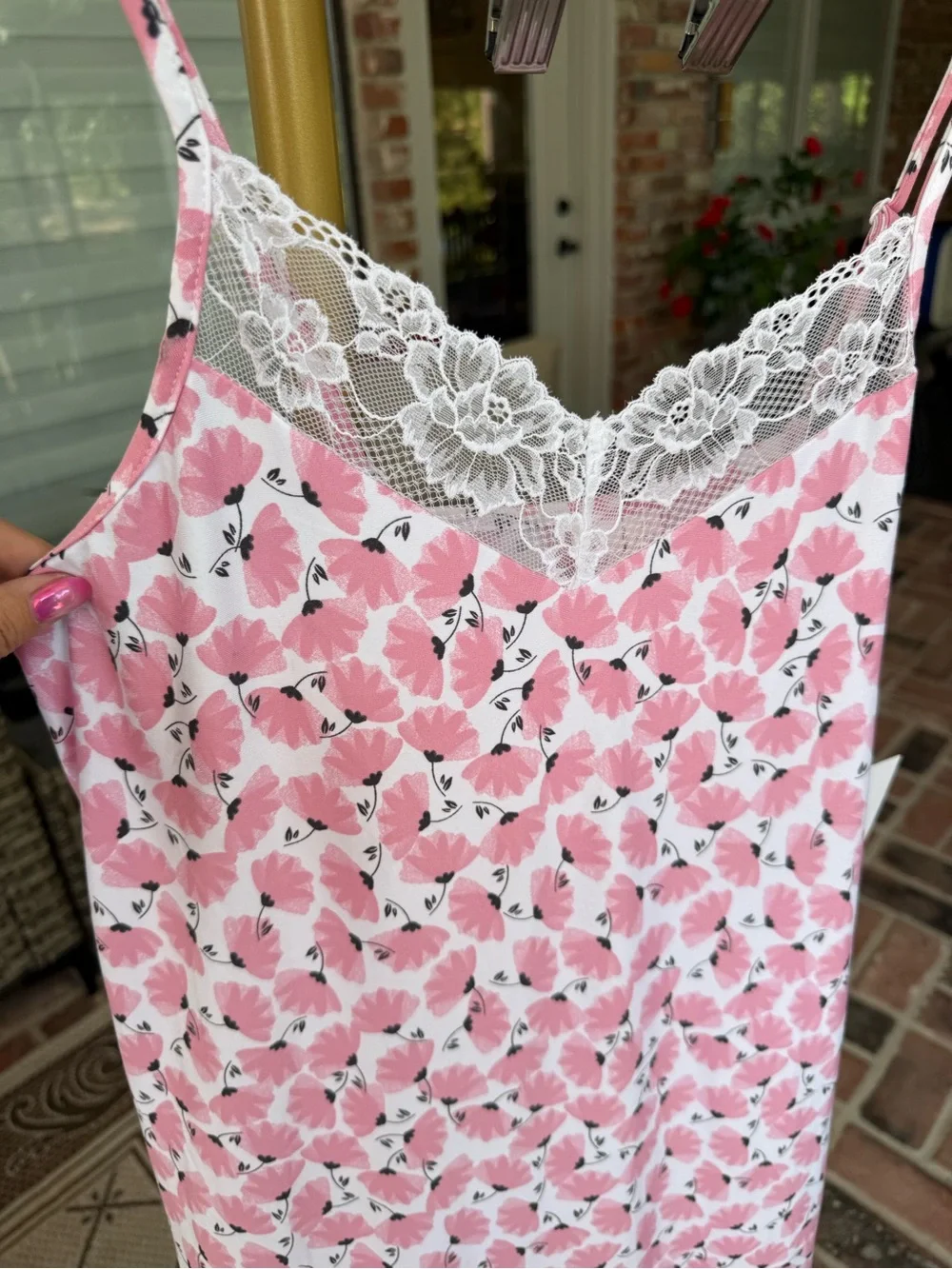 NWT Joyspun Pink Floral Lace Trim Nightgown S
